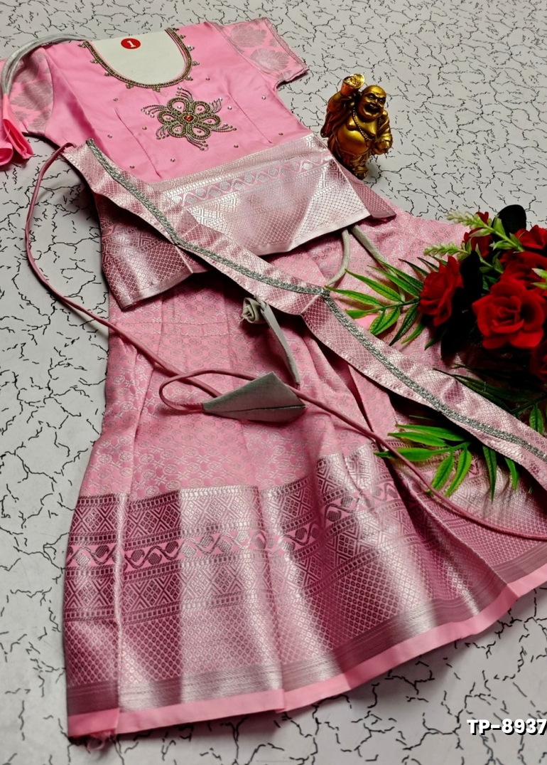 KIDS TRENDY WEAR PATTU PAVADAI SET - BABY PINK