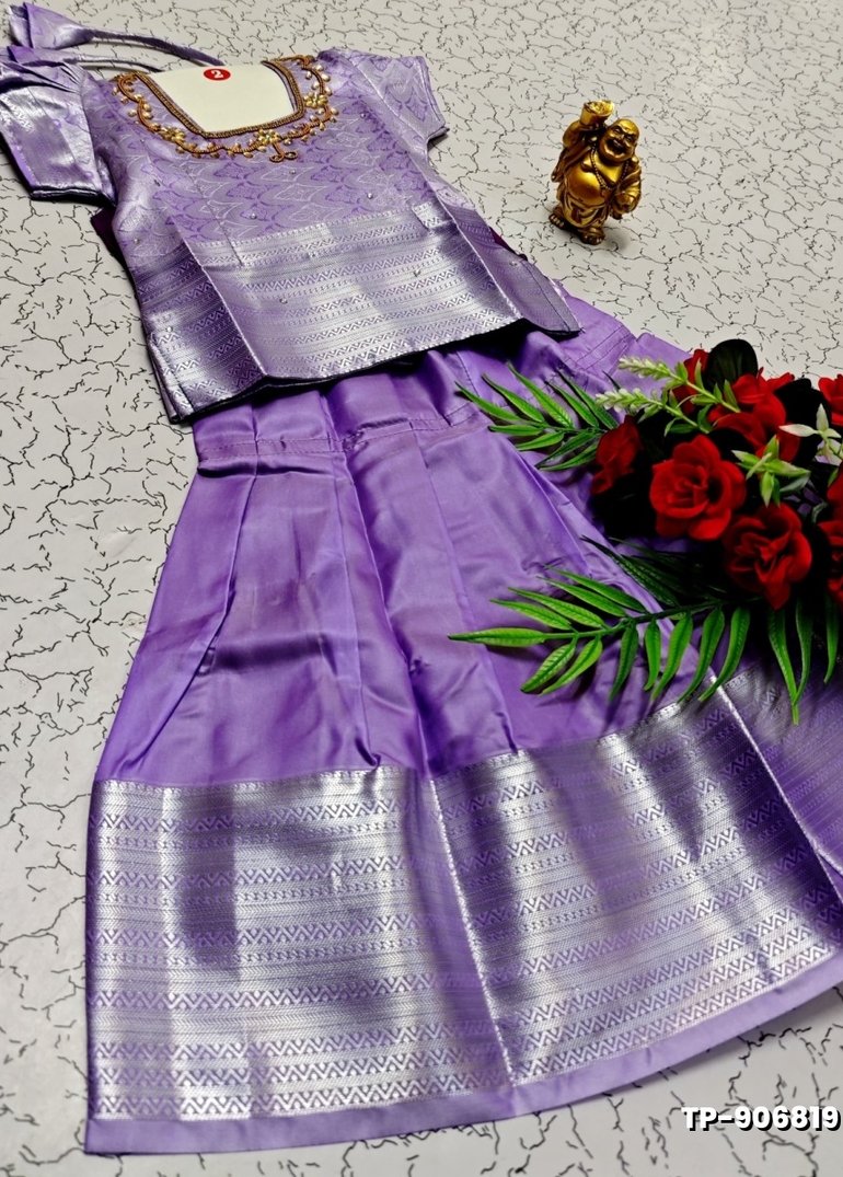 FESTIVAL AND FUNCTION WEAR TRADITIONAL KIDS PATTU PAVADAI STONE WORK DESIGN  - LEVENDOR (2)