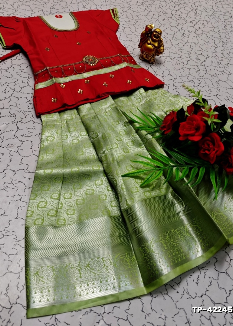 FESTIVAL AND FUNCTION WEAR TRADITIONAL KIDS PATTU PAVADAI STONE WORK DESIGN  - MEJANTA (2)