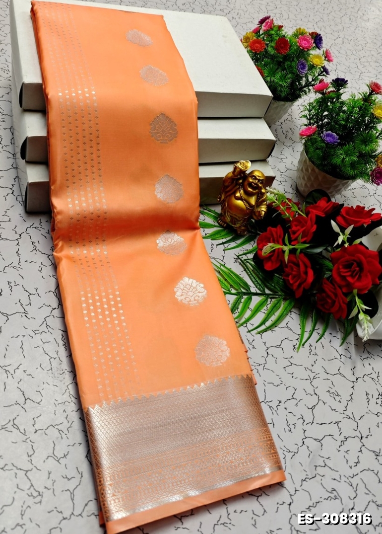 BRIDAL SILK GOLD SILVAR AND COPPER ZARI WEAVE AND WEDDING ART SILK SAREES - ORANGE