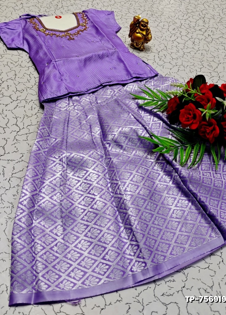 FESTIVAL AND FUNCTION WEAR TRADITIONAL KIDS PATTU PAVADAI STONE WORK DESIGN - LEVENDOR (2)