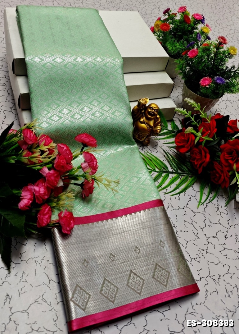 BRIDAL SILK GOLD SILVAR AND COPPER ZARI WEAVE AND WEDDING ART SILK SAREES - TURQUOISE GREEN (1)