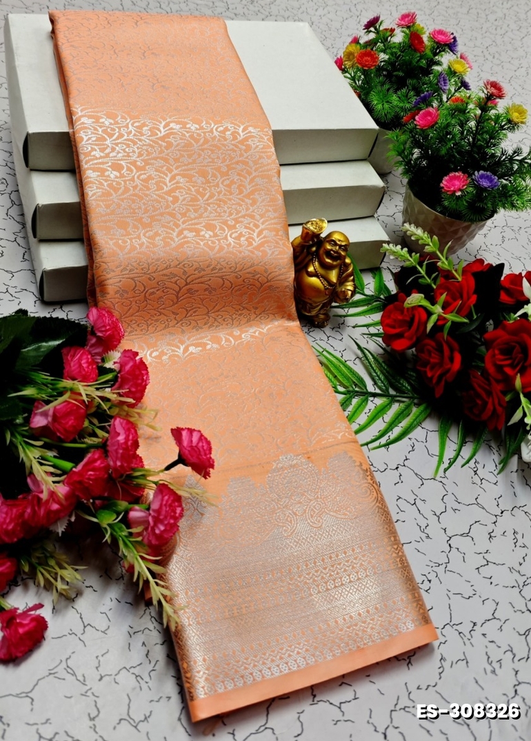 BRIDAL SILK GOLD SILVAR AND COPPER ZARI WEAVE AND WEDDING ART SILK SAREES - ORANGE N