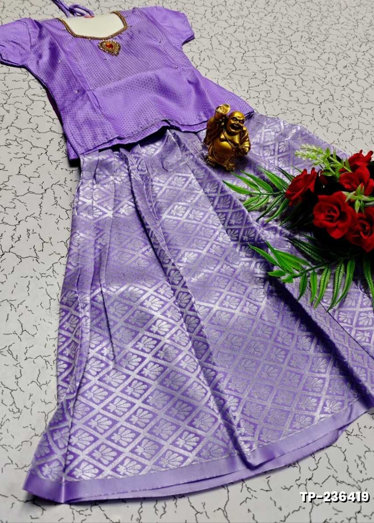 FESTIVAL AND FUNCTION WEAR TRADITIONAL KIDS PATTU PAVADAI STONE WORK DESIGN - LEVENDOR (3)