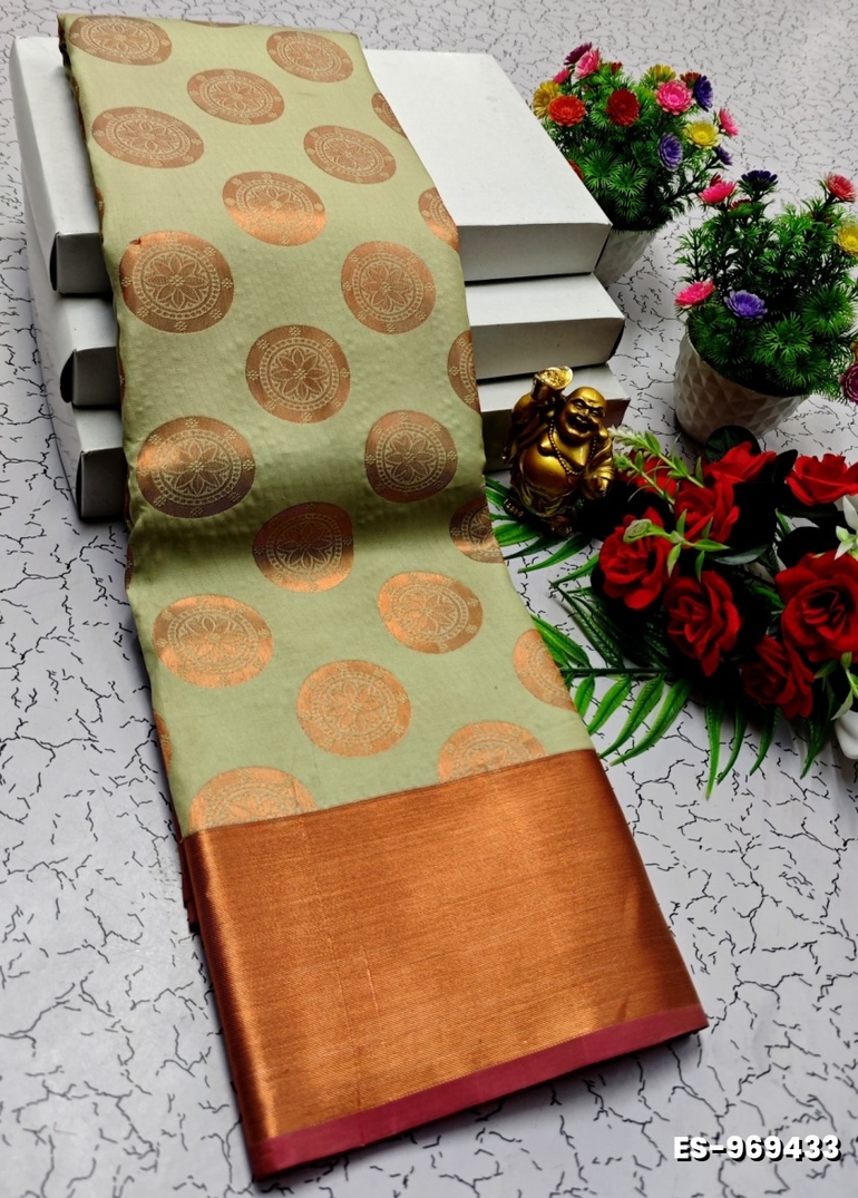 BRIDAL SILK GOLD SILVAR AND COPPER ZARI WEAVE AND WEDDING ART SILK SAREES - CREAM (1)