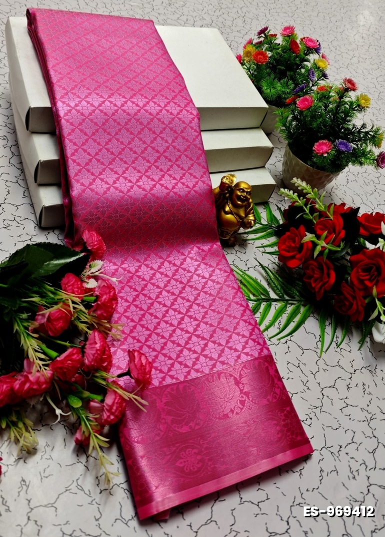 BRIDAL SILK GOLD SILVAR AND COPPER ZARI WEAVE AND WEDDING ART SILK SAREES - PINK (2)