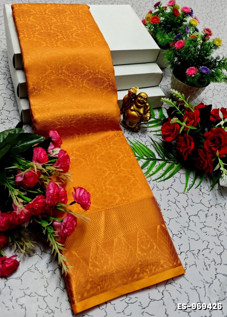 BRIDAL SILK GOLD SILVAR AND COPPER ZARI WEAVE AND WEDDING ART SILK SAREES - ORANGE N (1)