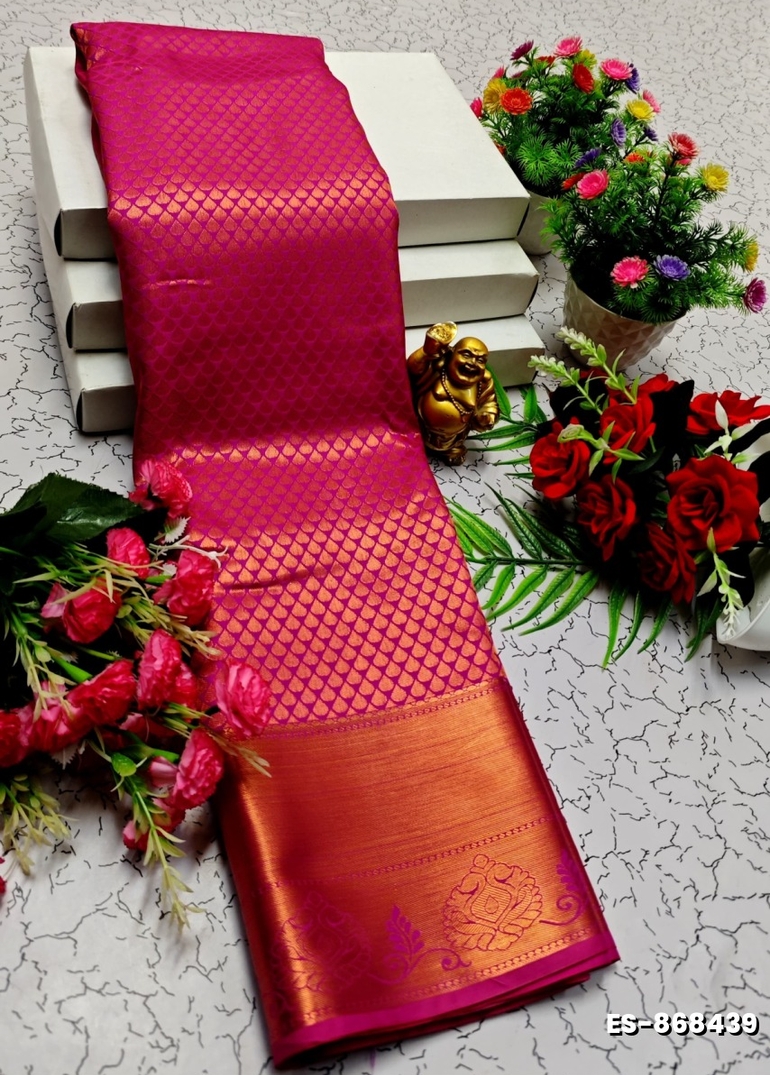 BRIDAL SILK GOLD SILVAR AND COPPER ZARI WEAVE AND WEDDING ART SILK SAREES - VADAMALLI