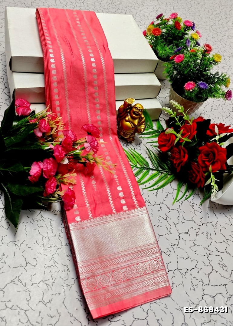 BRIDAL SILK GOLD SILVAR AND COPPER ZARI WEAVE AND WEDDING ART SILK SAREES - DARK PINK (4)