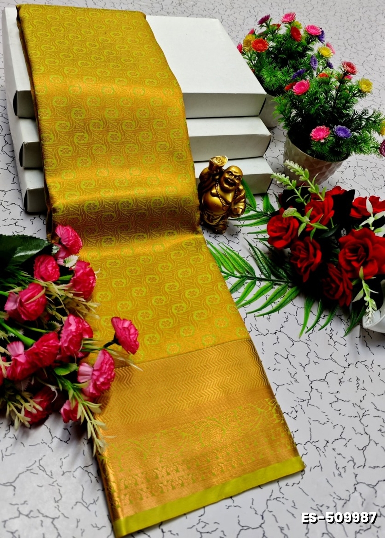 BRIDAL SILK GOLD SILVAR AND COPPER ZARI WEAVE AND WEDDING ART SILK SAREES - FLORAISON GREEN (2)