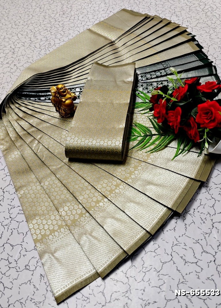 FANCY SILVAR ZARI NILA SAREES - CREAM