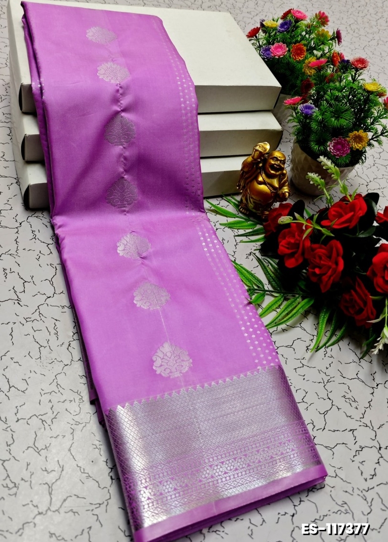 BRIDAL SILK GOLD SILVAR AND COPPER ZARI WEAVE AND WEDDING ART SILK SAREES - MAUVE COLOUR (3)