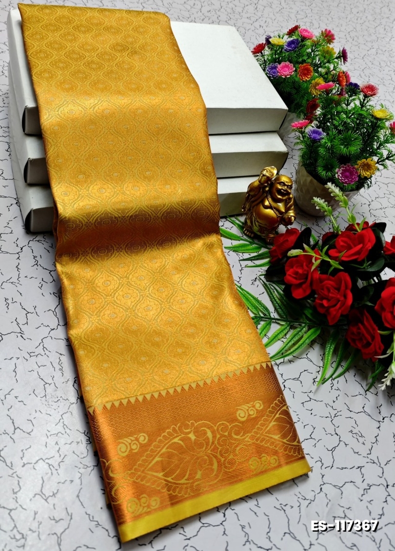 BRIDAL SILK GOLD SILVAR AND COPPER ZARI WEAVE AND WEDDING ART SILK SAREES - GOLD COLOUR (1)