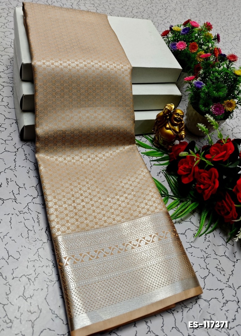 BRIDAL SILK GOLD SILVAR AND COPPER ZARI WEAVE AND WEDDING ART SILK SAREES - PEACH COLOUR (4)