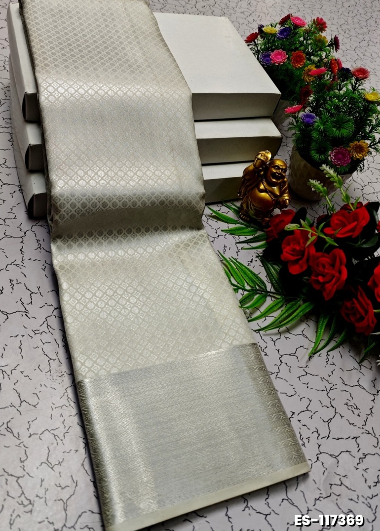 BRIDAL SILK GOLD SILVAR AND COPPER ZARI WEAVE AND WEDDING ART SILK SAREES - BEIGE COLOUR (5)