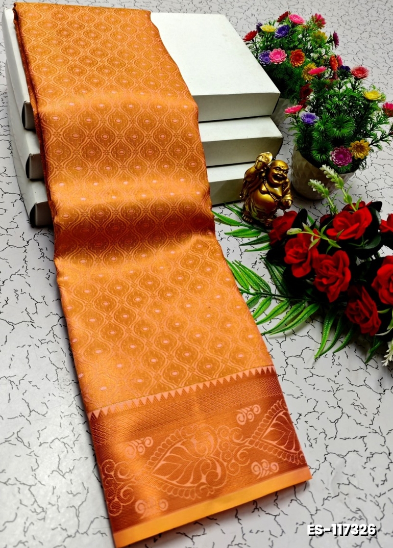 BRIDAL SILK GOLD SILVAR AND COPPER ZARI WEAVE AND WEDDING ART SILK SAREES - ORANGE N (3)