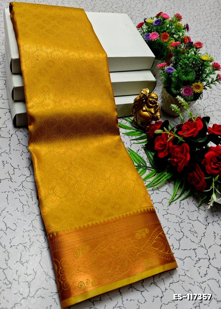 BRIDAL SILK GOLD SILVAR AND COPPER ZARI WEAVE AND WEDDING ART SILK SAREES - LIGHT ORANGE (3)