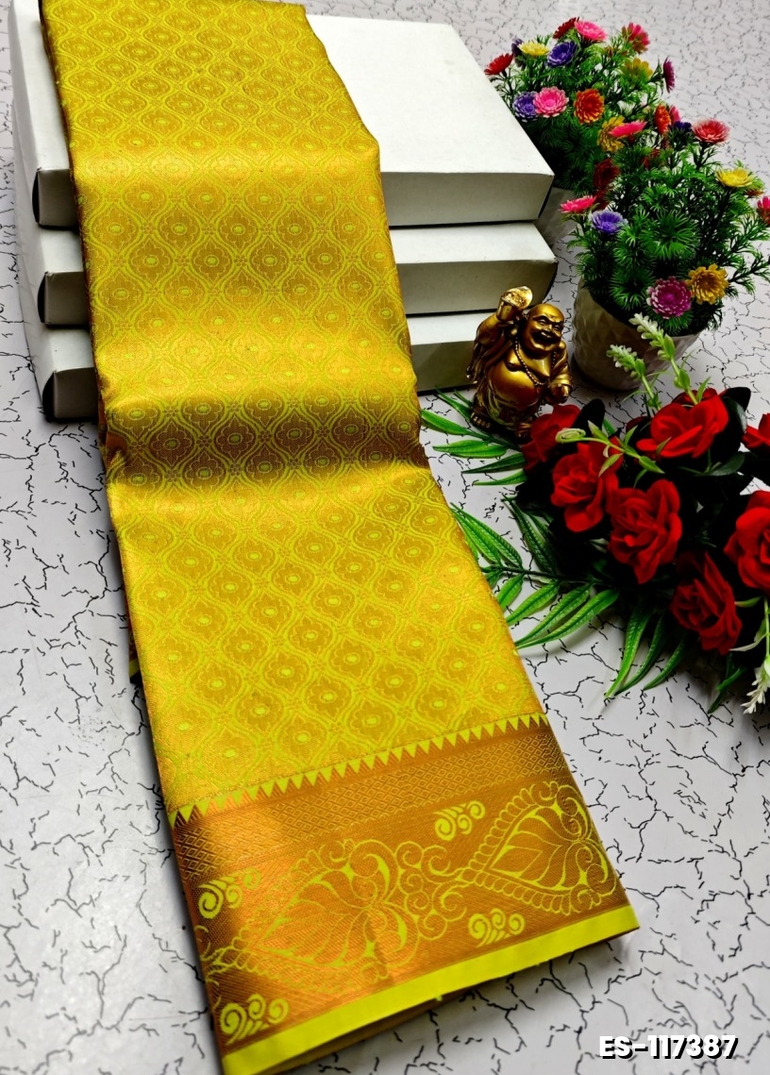BRIDAL SILK GOLD SILVAR AND COPPER ZARI WEAVE AND WEDDING ART SILK SAREES - FLORAISON GREEN (4)