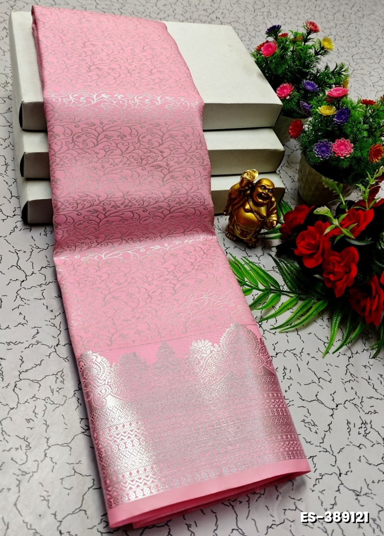 BRIDAL SILK GOLD SILVAR AND COPPER ZARI WEAVE AND WEDDING ART SILK SAREES - BABY PINK (7)