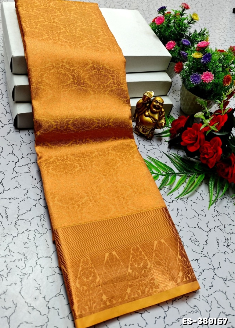 BRIDAL SILK GOLD SILVAR AND COPPER ZARI WEAVE AND WEDDING ART SILK SAREES - LIGHT ORANGE (4)