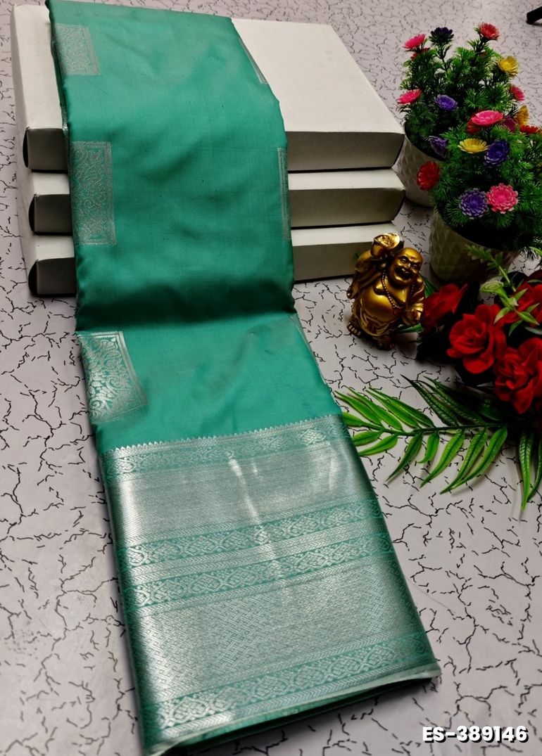 BRIDAL SILK GOLD SILVAR AND COPPER ZARI WEAVE AND WEDDING ART SILK SAREES - LIGHT GREEN SHADE (1)