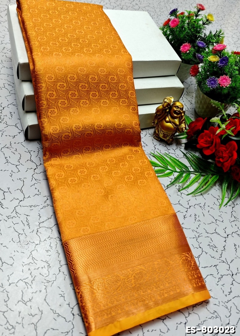 BRIDAL SILK GOLD SILVAR AND COPPER ZARI WEAVE AND WEDDING ART SILK SAREES - LIGHT SANDLE (4)