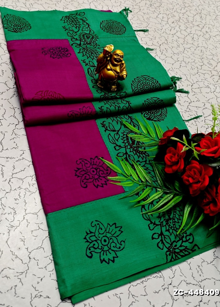 TRENDY AND FANCY ZIGZAG  BORDER STITCH COTTON SAREES - PURPLE COLOUR