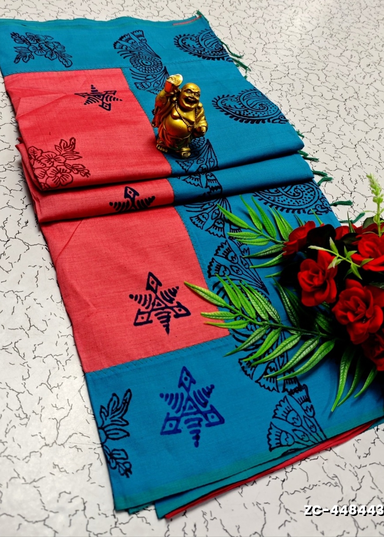 TRENDY AND FANCY ZIGZAG  BORDER STITCH COTTON SAREES - LIGHT PINK