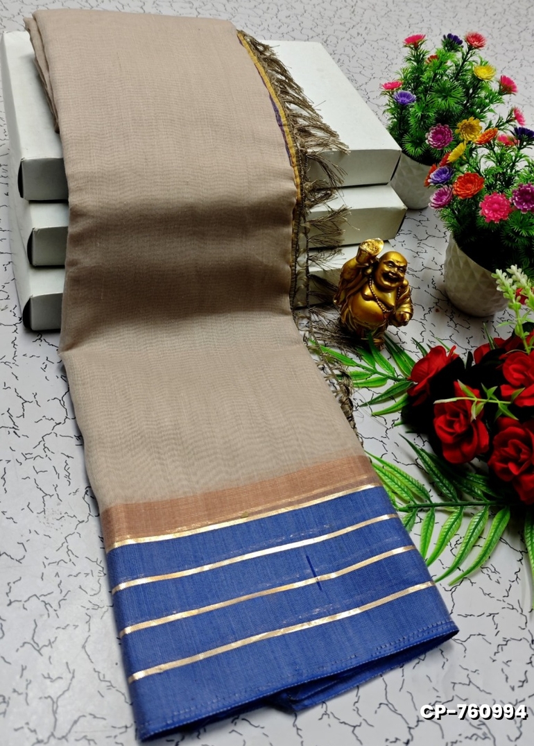 FANCY PLAIN COTTON SOFT SILK SAREES - CHOCOLATE COLOR