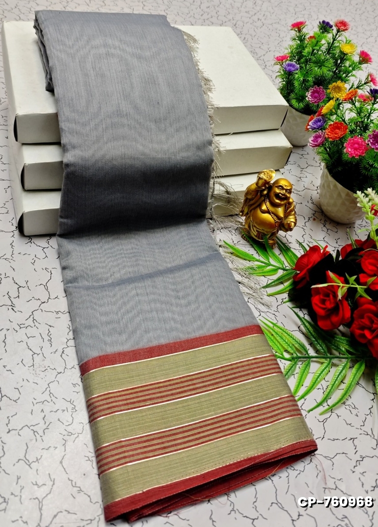 FANCY PLAIN COTTON SOFT SILK SAREES - SILVAR COLOUR (2)