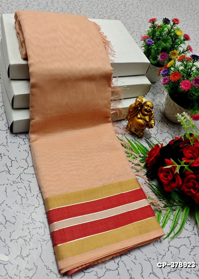 FANCY PLAIN COTTON SOFT SILK SAREES - LIGHT SANDLE (1)