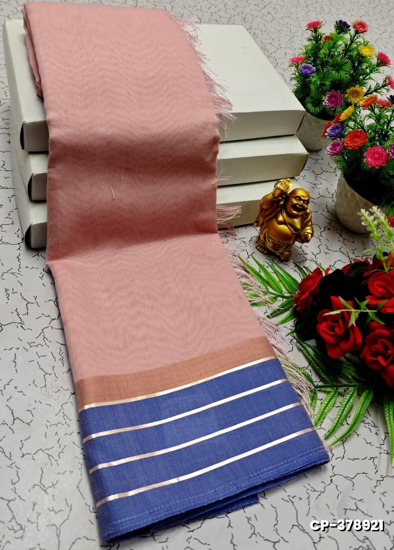 FANCY PLAIN COTTON SOFT SILK SAREES - BABY PINK (4)
