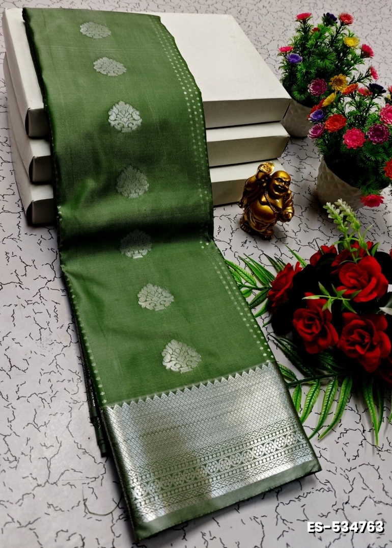 BRIDAL SILK GOLD SILVAR AND COPPER ZARI WEAVE AND WEDDING ART SILK SAREES - GREEN COLOUR (2)