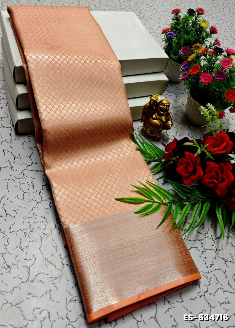 BRIDAL SILK GOLD SILVAR AND COPPER ZARI WEAVE AND WEDDING ART SILK SAREES - ORANGE (3)