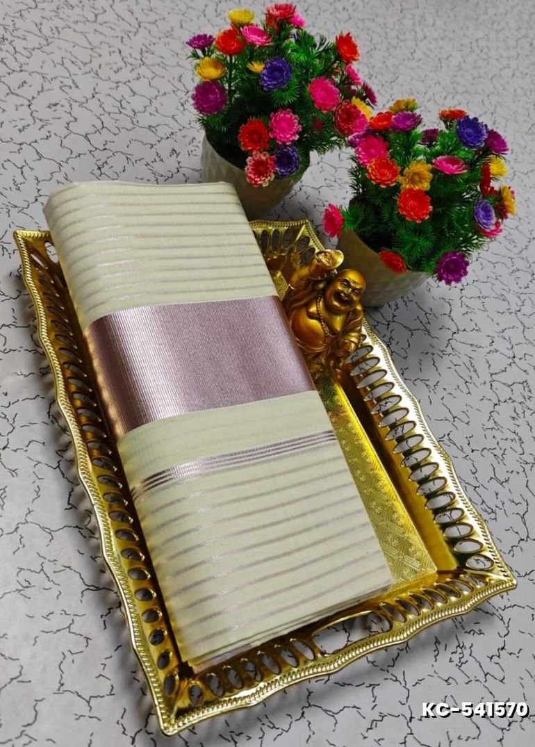 TRENDING KERALA SPECIAL FULL WORK EMBOSSED DIGITAL PRINTING COTTON SAREE COLLECTIONS - IVORY COLOUR (39)