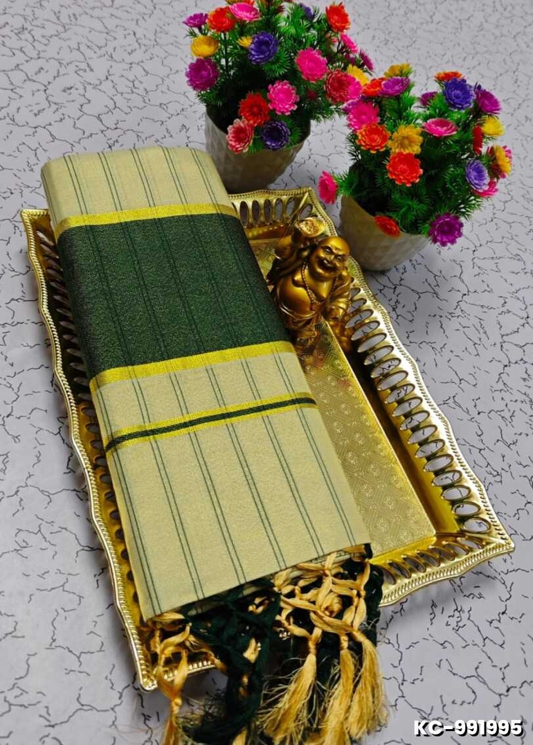 TRENDING KERALA SPECIAL FULL WORK EMBOSSED DIGITAL PRINTING TISSUE SAREE COLLECTIONS - OFF WHITE (1)