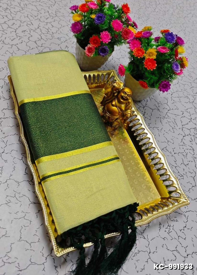 TRENDING KERALA SPECIAL FULL WORK EMBOSSED DIGITAL PRINTING TISSUE SAREE COLLECTIONS - CREAM (11)