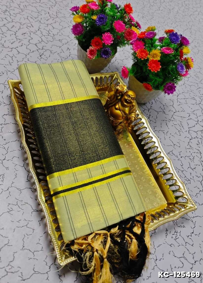 TRENDING KERALA SPECIAL FULL WORK EMBOSSED DIGITAL PRINTING TISSUE SAREE COLLECTIONS - BEIGE COLOUR (45)