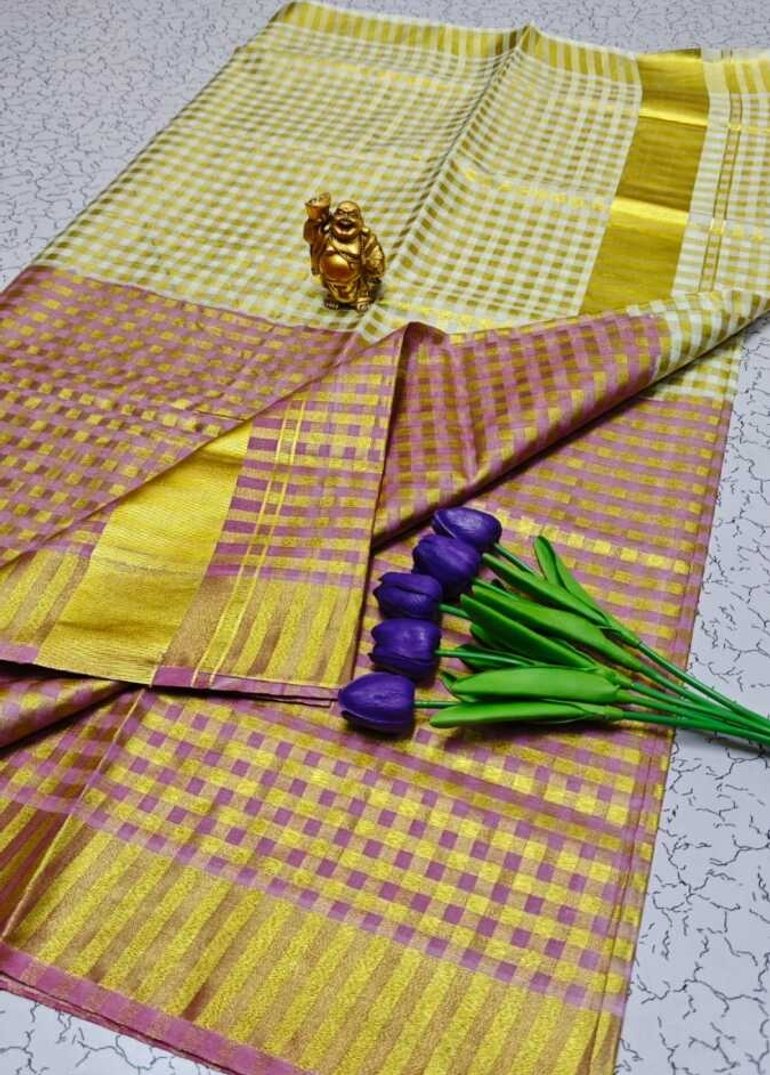 KERALA SAREE OFF & OFF MODEL NEW TRENDING COTTON SAREE - BABY PINK