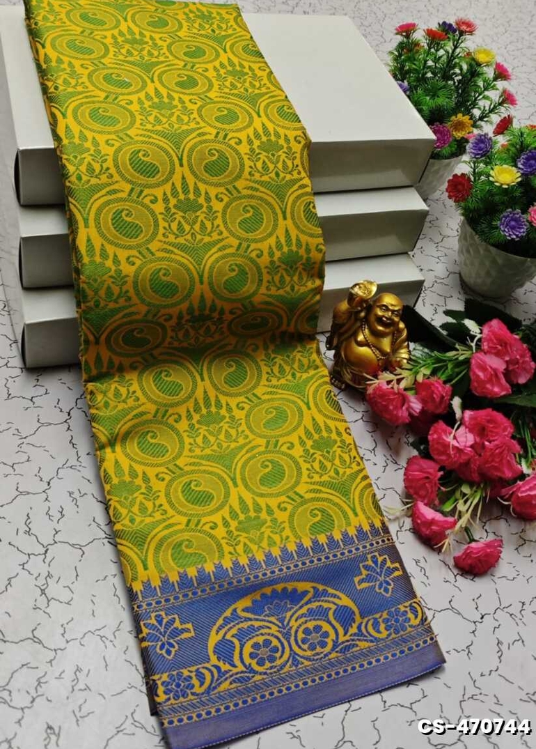 BRIDAL RAPIER COPPER SILK  FANCY  LIGHT WEIGHT SILK  SAREES - LIGHT YELLOW (1)