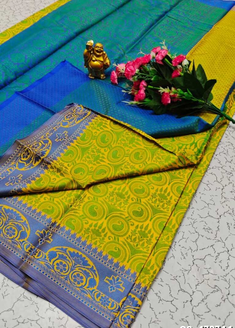 BRIDAL RAPIER COPPER SILK  FANCY  LIGHT WEIGHT SILK  SAREES - LIGHT YELLOW (1)