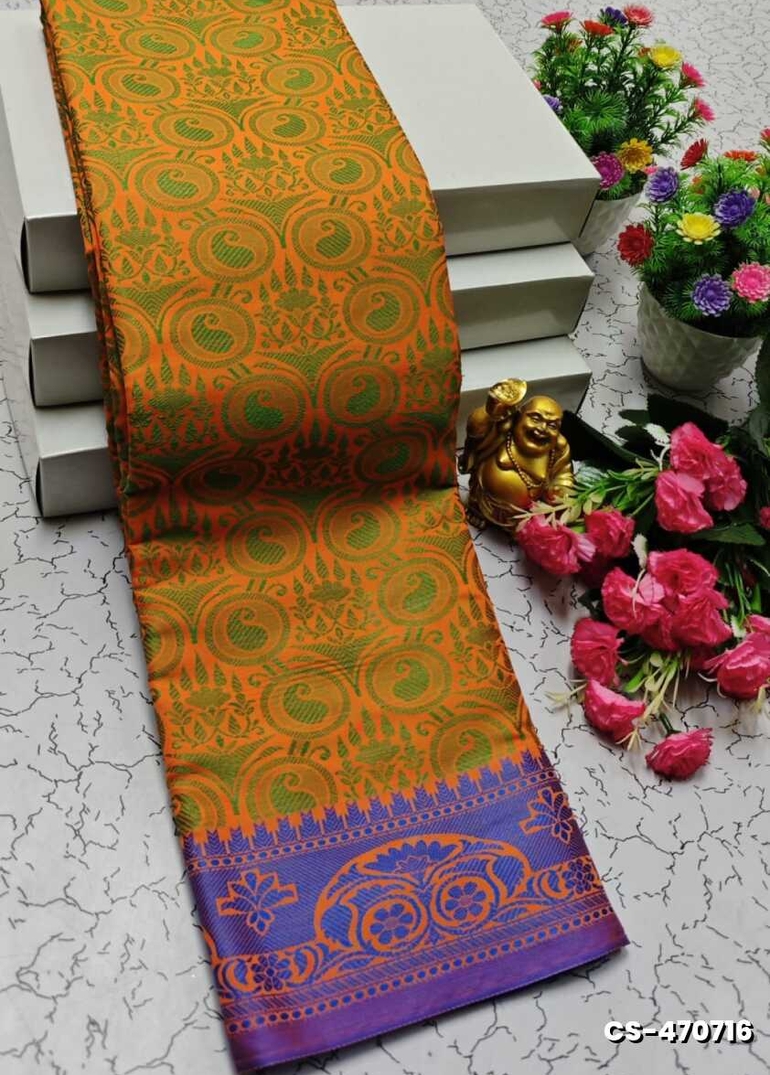 BRIDAL RAPIER COPPER SILK  FANCY  LIGHT WEIGHT SILK  SAREES - ORANGE