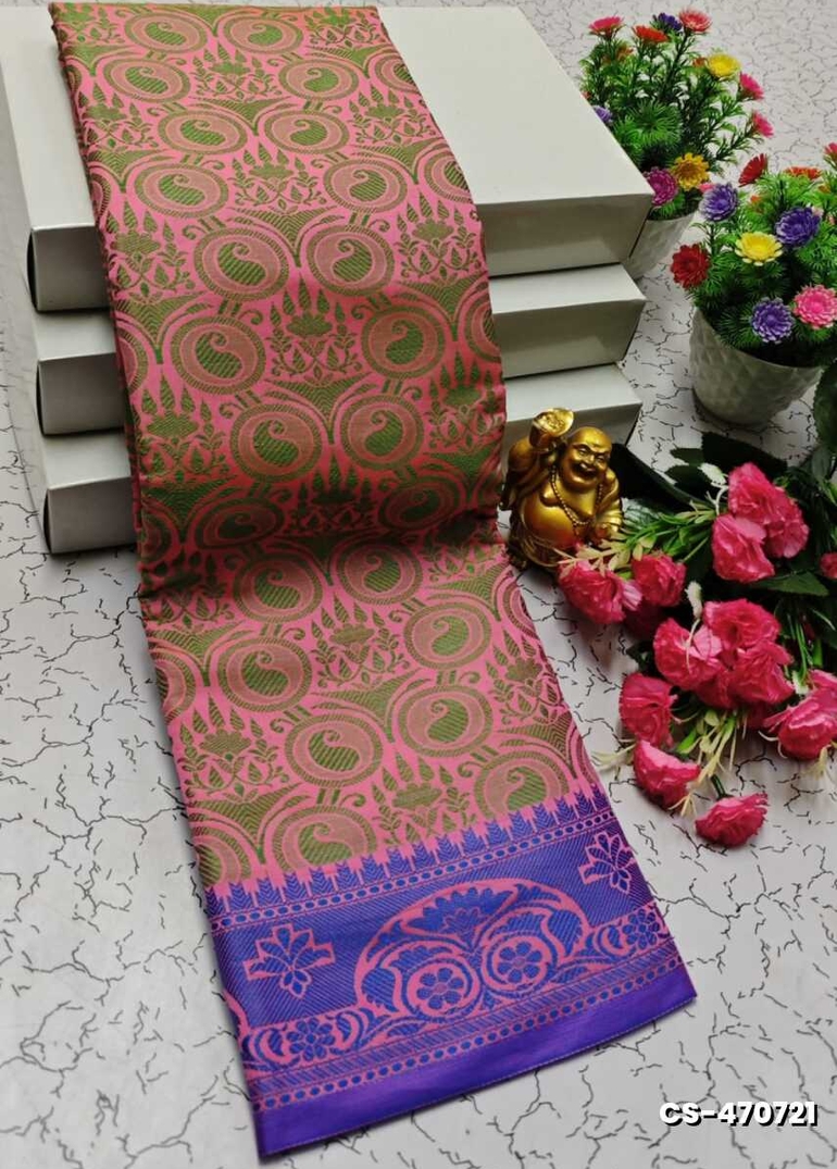 BRIDAL RAPIER COPPER SILK  FANCY  LIGHT WEIGHT SILK  SAREES - BABY PINK