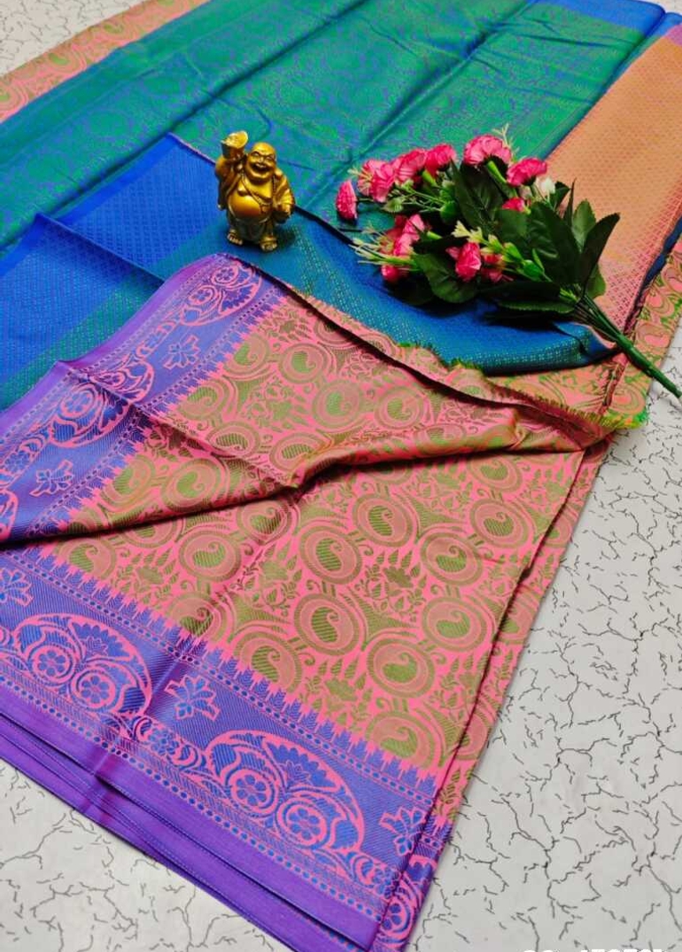 BRIDAL RAPIER COPPER SILK  FANCY  LIGHT WEIGHT SILK  SAREES - BABY PINK