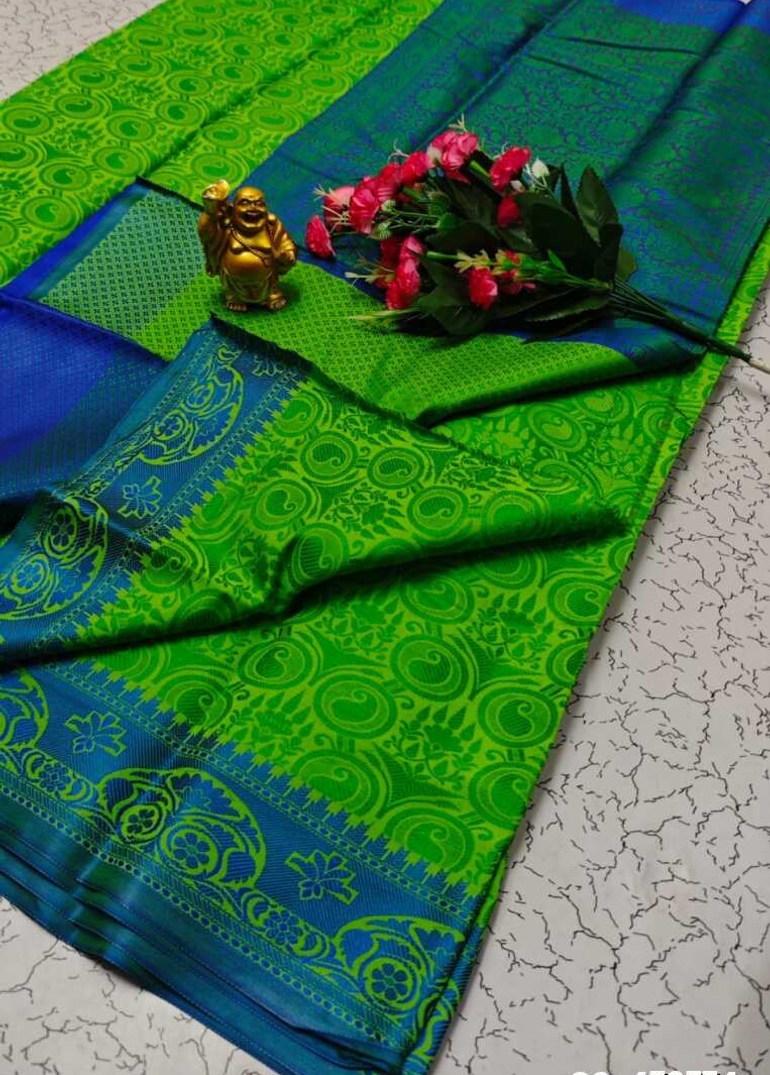 BRIDAL RAPIER COPPER SILK  FANCY  LIGHT WEIGHT SILK  SAREES - EMERALD COLOUR