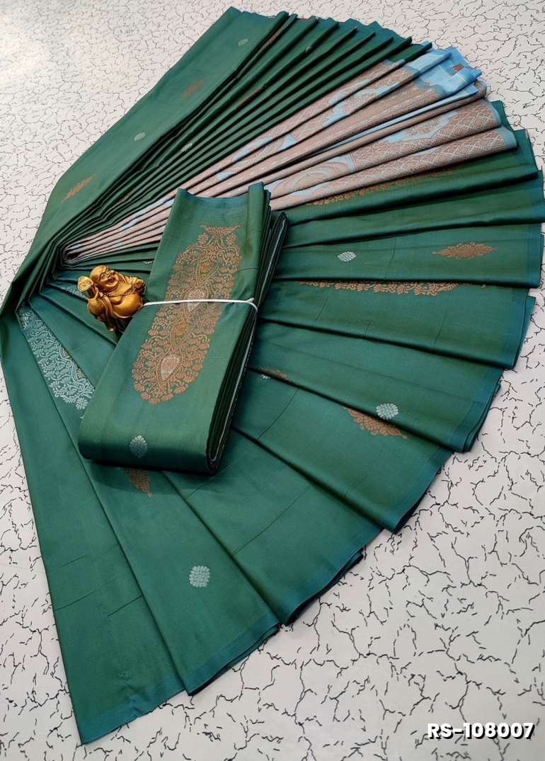 PREMIUM ROMEO SOFT SILK SAREE LIGHTWEIGHT MATERIAL EASY TO DRAPE AND WEAR - TEAL COLOUR