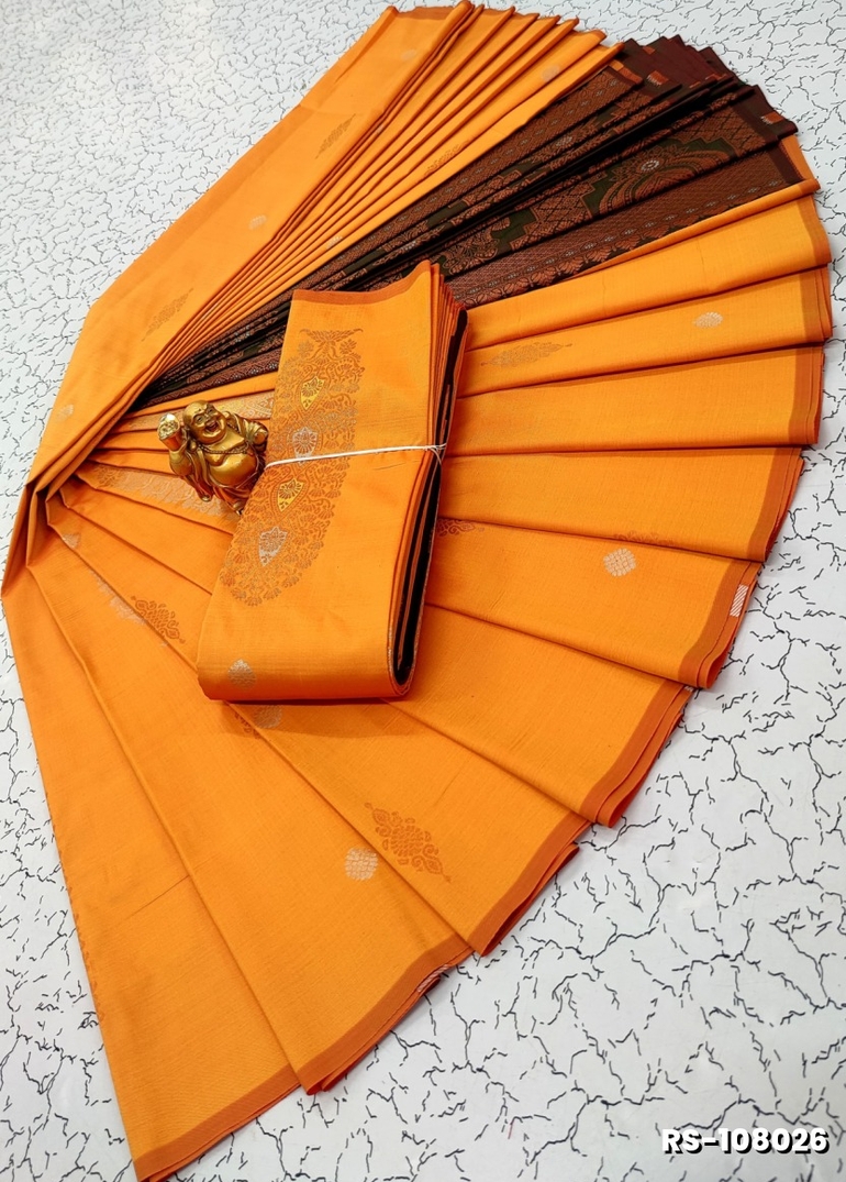 PREMIUM ROMEO SOFT SILK SAREE LIGHTWEIGHT MATERIAL EASY TO DRAPE AND WEAR - ORANGE N