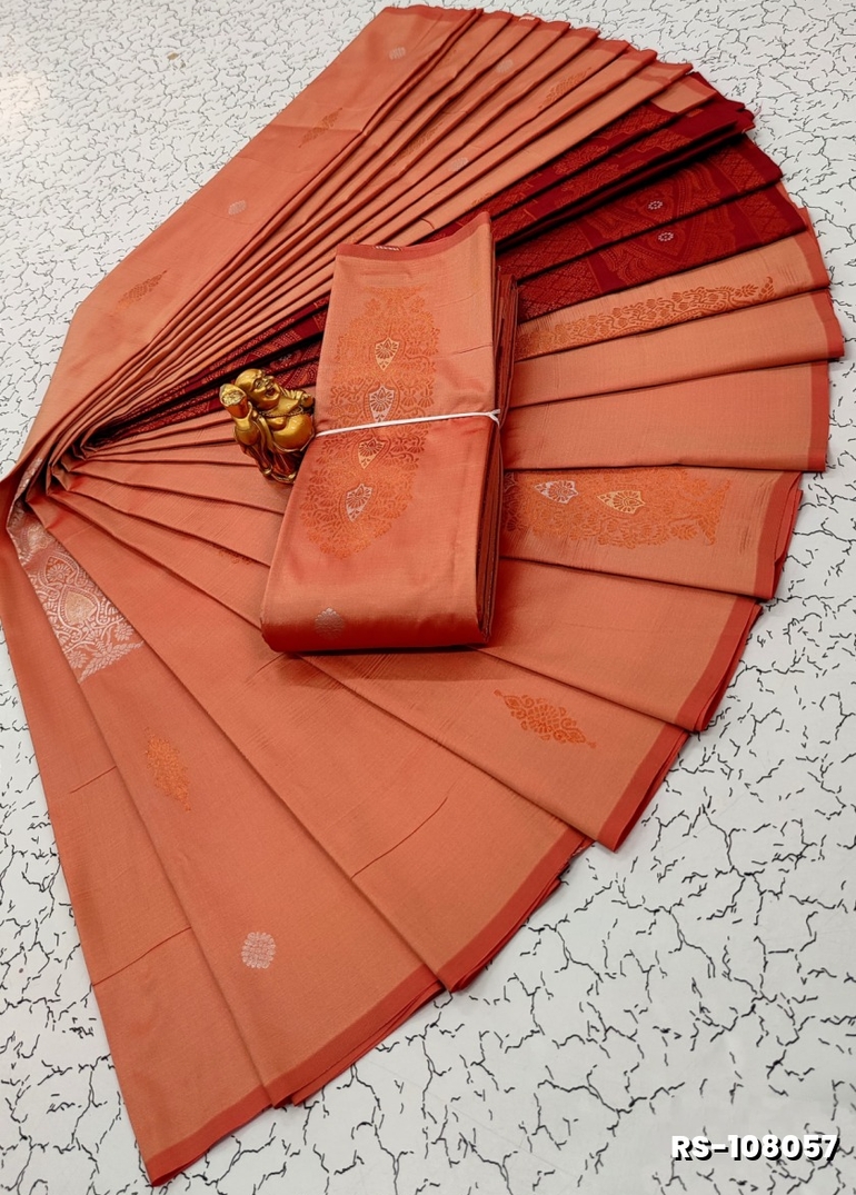 PREMIUM ROMEO SOFT SILK SAREE LIGHTWEIGHT MATERIAL EASY TO DRAPE AND WEAR - LIGHT ORANGE