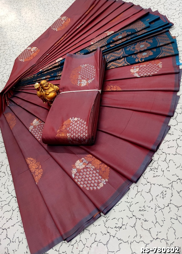 PREMIUM ROMEO SOFT SILK SAREE LIGHTWEIGHT MATERIAL EASY TO DRAPE AND WEAR - MERUN (1)