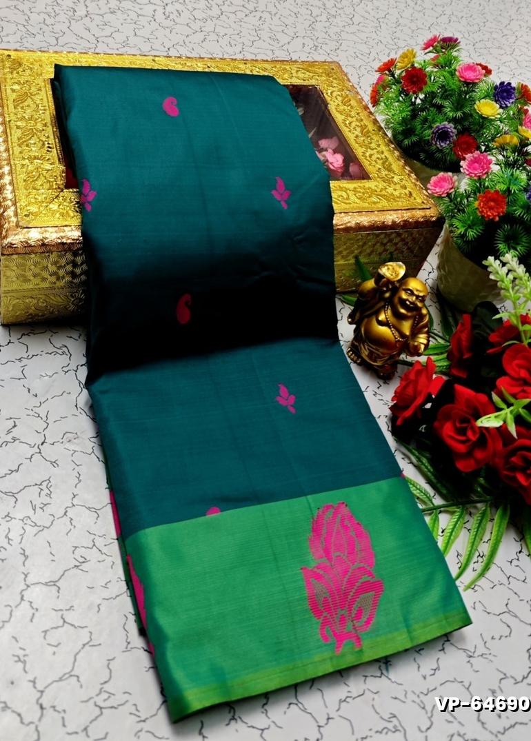 VAALAINAAR (VAZHAI) PATTU SOFT SILK SAREES FUNCTION AND FESTIVALS PERPECT WEAR - TEAL COLOUR (1)